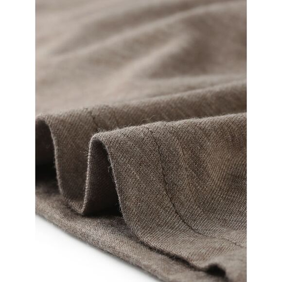 Cowl Neck Women's Short Sleeve Button Decor Ruched Casual Basic T-Shirt Brown - Picture 5 of 6